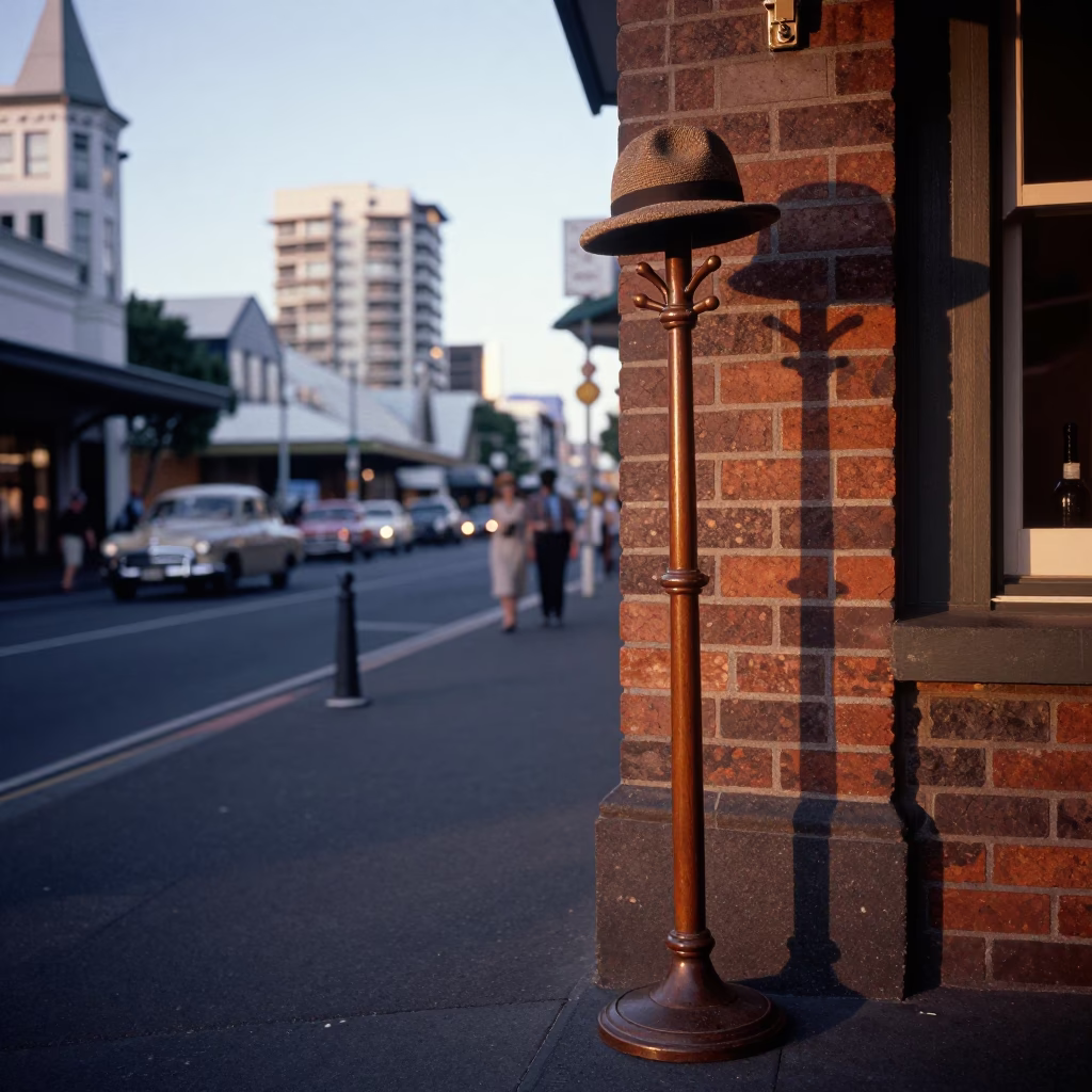 1950s Auckland Evening Street Scene with Coat Stand and Soap Residue in in Auckland, New Zealand