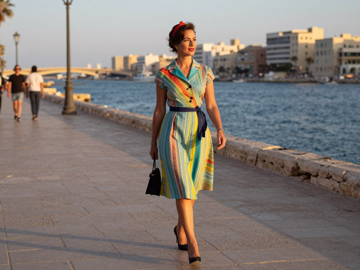 1950s High Fashion Woman in Alexandria Egypt Late Afternoon Street Style in in Alexandria, Egypt