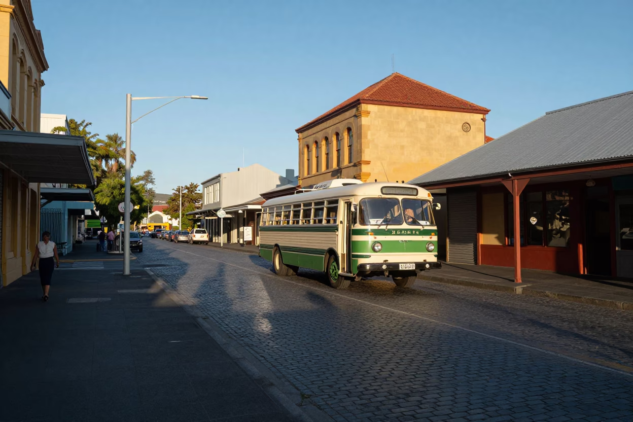 1950s Hobart Tasmania Australia Street Scene Late Afternoon Light Vintage Atmosphere in in Hobart, Tasmania, Australia