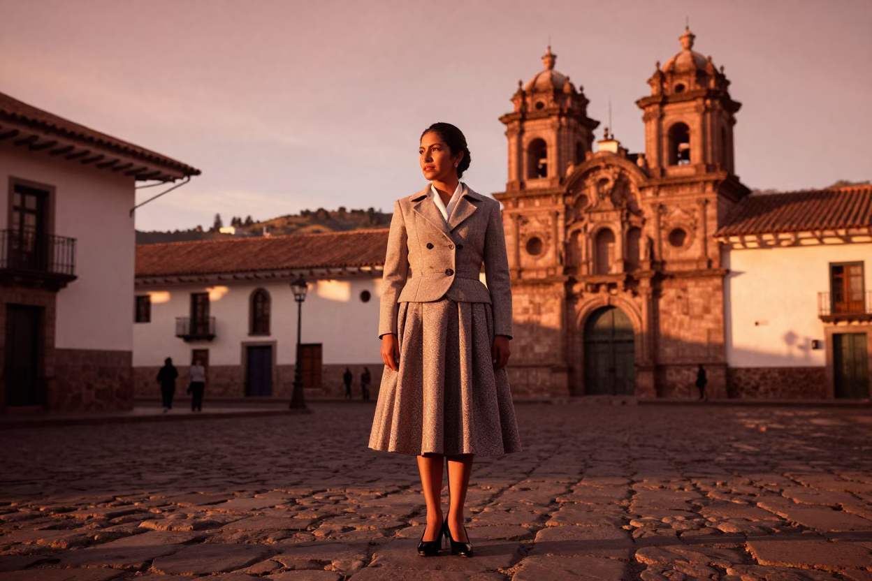 1950s Portrait in Cusco at Copper-toned Light Before Dusk in in Cusco, Peru