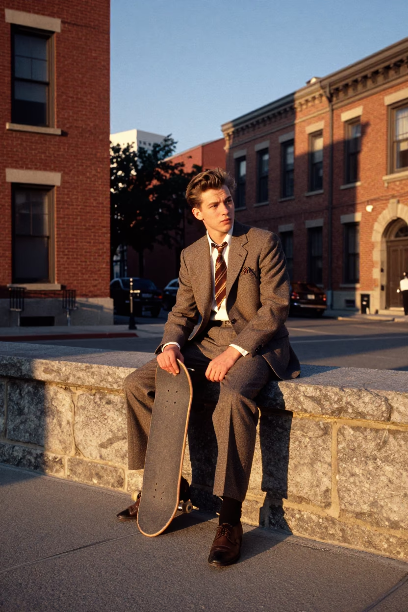 1950s Skateboarder in Toronto at The Late Afternoon Light in in Toronto, Ontario, Canada