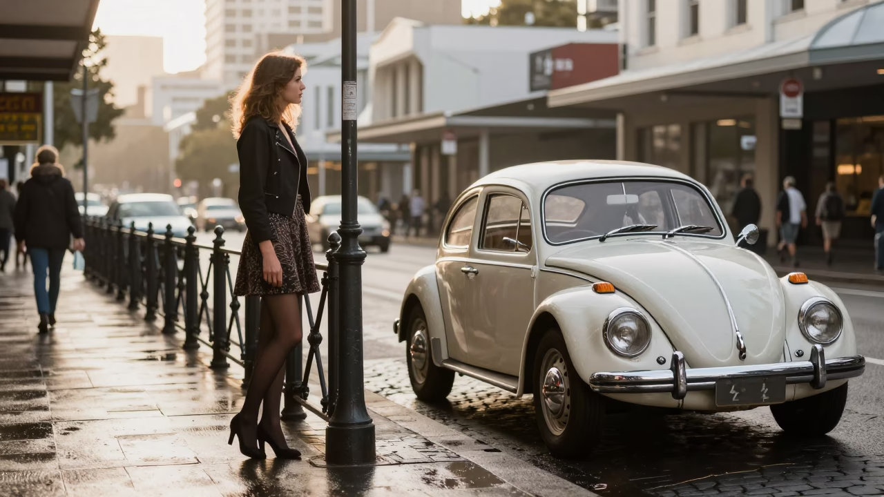 1960s Auckland New Zealand High Fashion Street Scene Morning Light in in Auckland, New Zealand