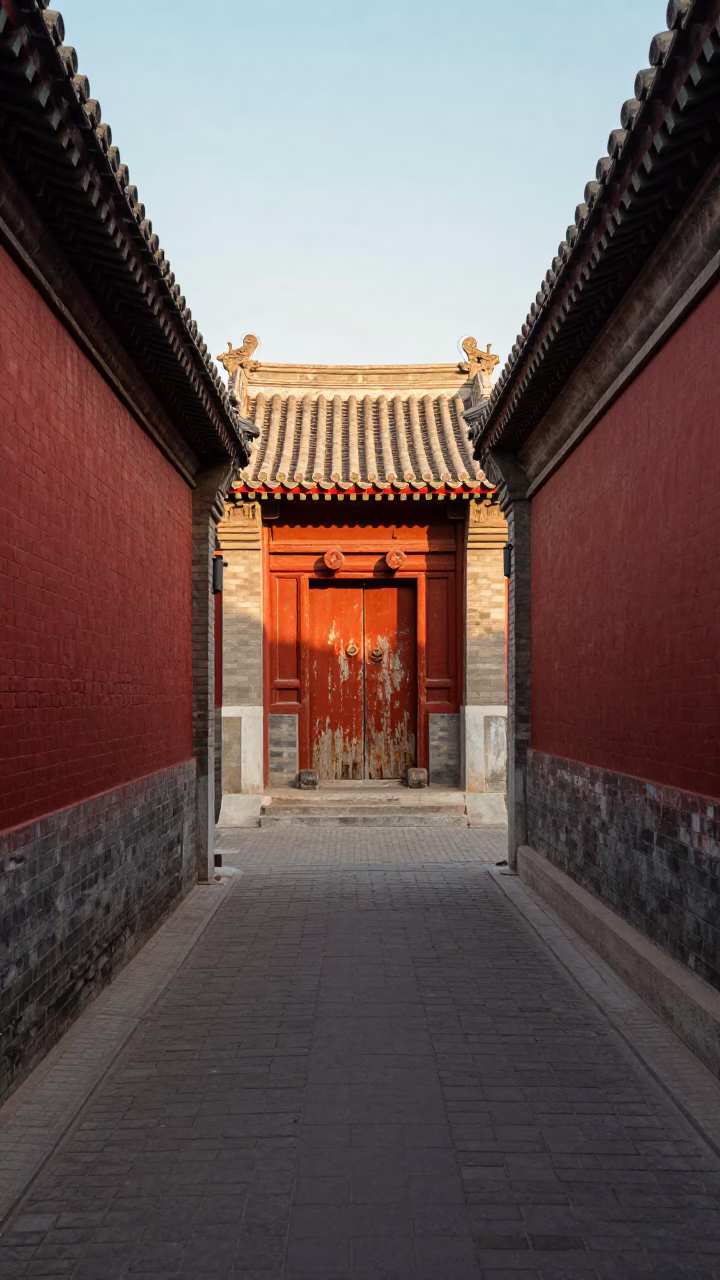 1960s Beijing Street Scene with Traditional Architecture and Daily Life in in Beijing, China