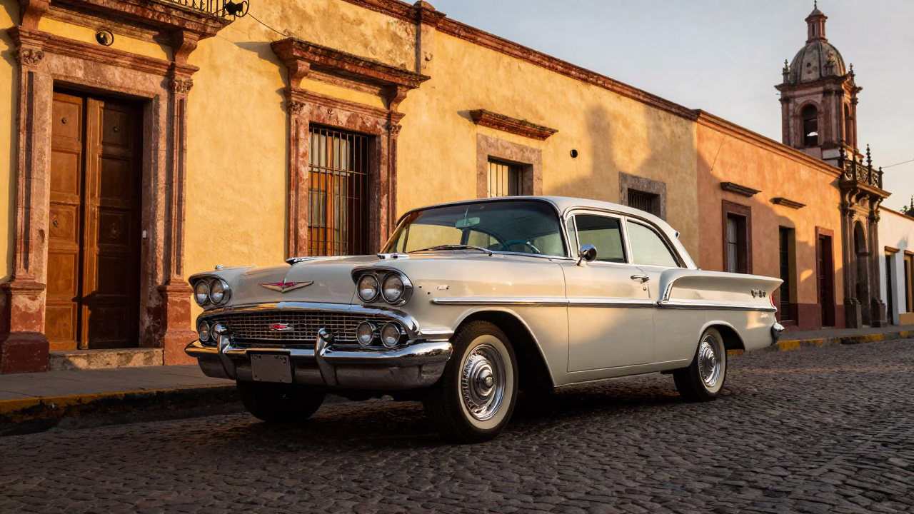 1960s Chevrolet in Guadalajara at Golden Hour in in Guadalajara, Mexico