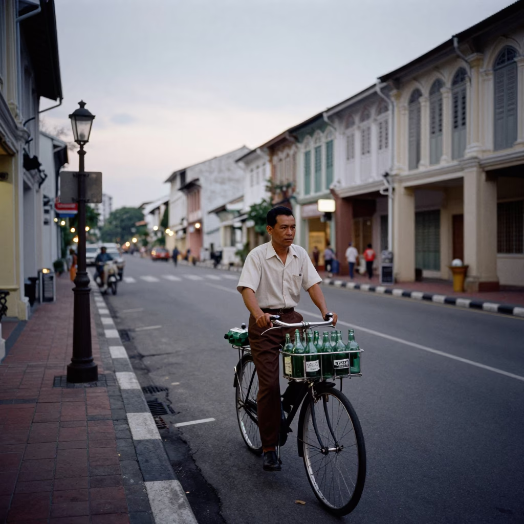 1960s George Town Malaysia Early Evening Street Scene with Vintage Details in in George Town, Malaysia