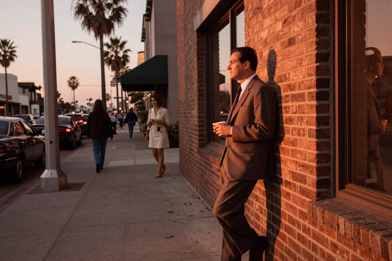 1960s Los Angeles Street Scene Copper Dusk Light Candid Moment in in Los Angeles, California, United States