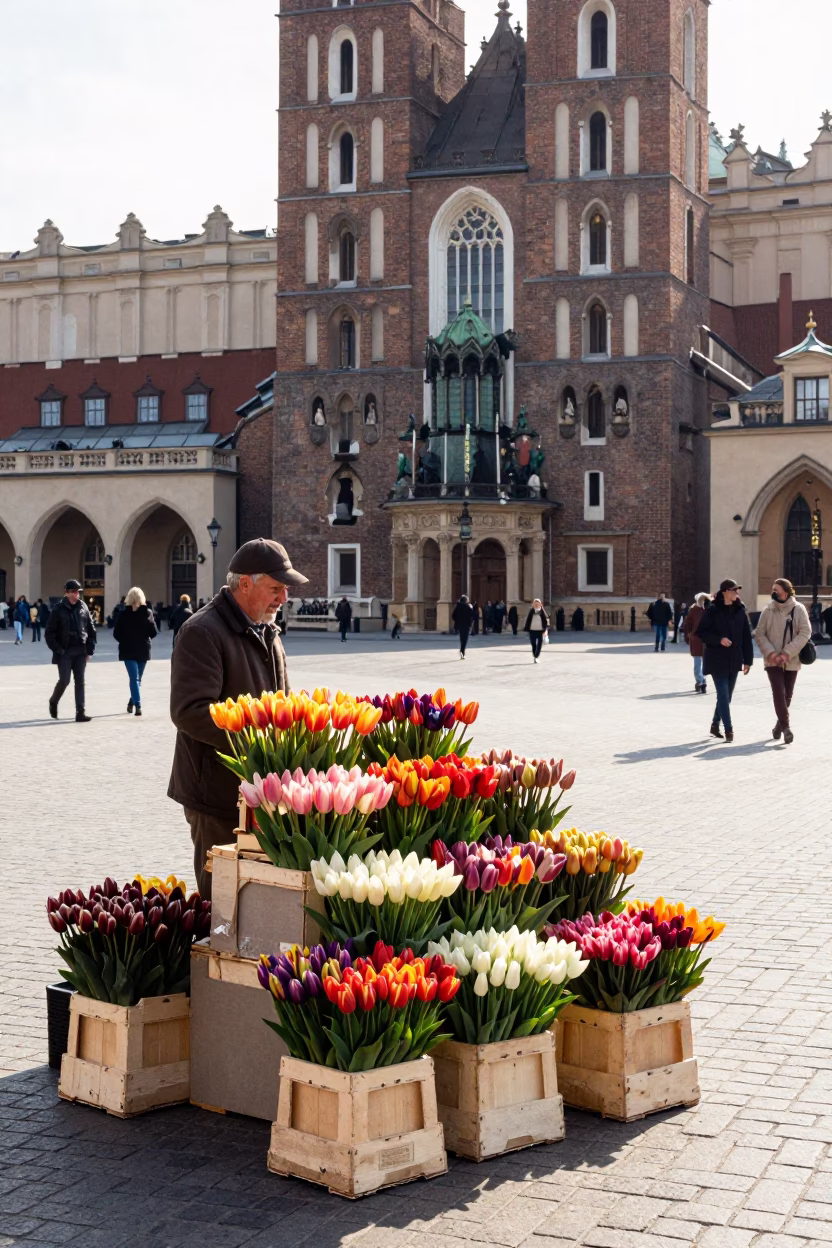 1960s Midmorning in Krakow at Bright Midmorning Light in in Krakow, Poland