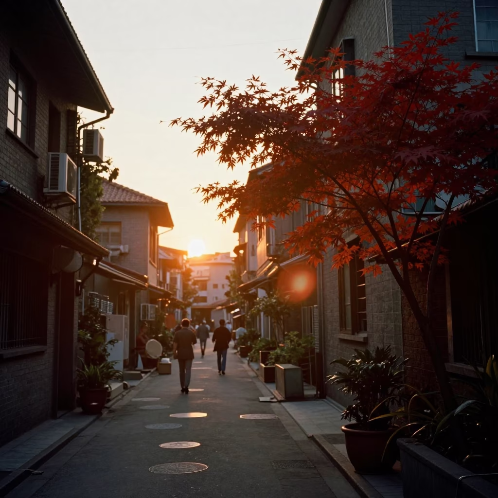 1960s Taipei Street Scene with Japanese Maple and Vintage Elements in in Taipei, Taiwan