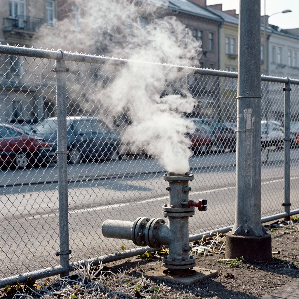 1970s Berlin Street Scene with District Heating Pipe and Iridescent Starling in in Berlin, Germany