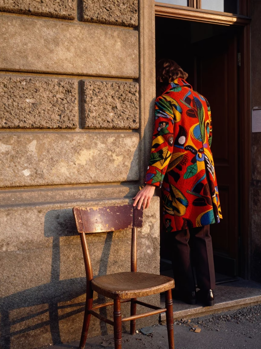 1970s Berlin Sunrise Street Scene with Worn Varnish and Sun-Warmed Stone in in Berlin, Germany