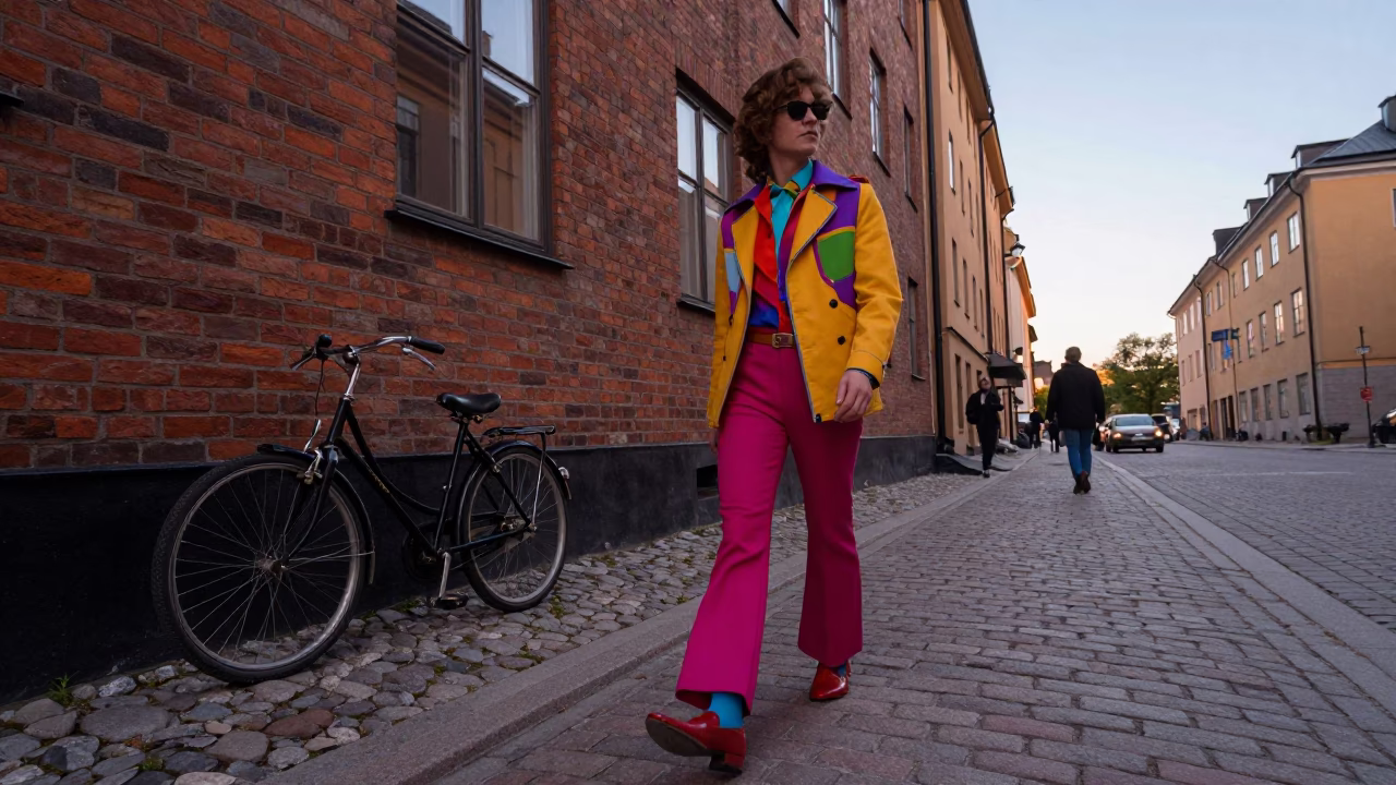 1970s Stockholm Sweden First Light Dawn Fashion Street Photography Colorful in in Stockholm, Sweden
