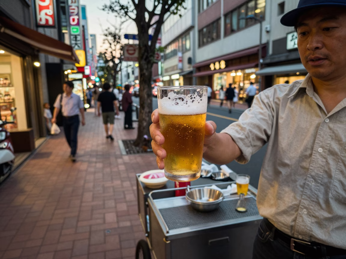 1970s Tokyo Street Scene Evening Light with Glass Tumbler and Urban Details in in Tokyo, Japan