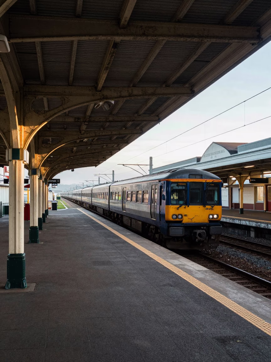 1970s Wellington New Zealand Early Morning Commuter Train Platform Scene with Local Travelers in in Wellington, New Zealand