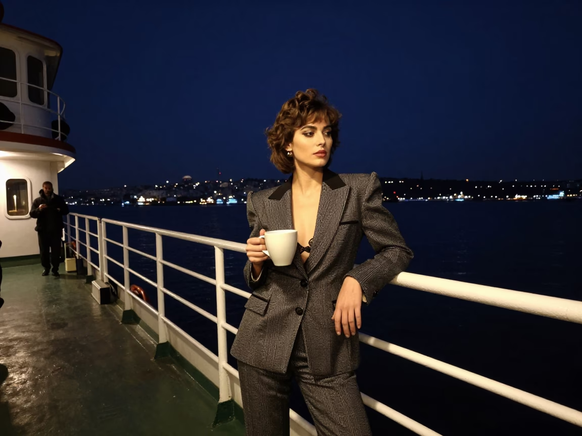 1980s High Fashion Chain Ferry Istanbul Night Sky Street Photography in in Istanbul, Turkey