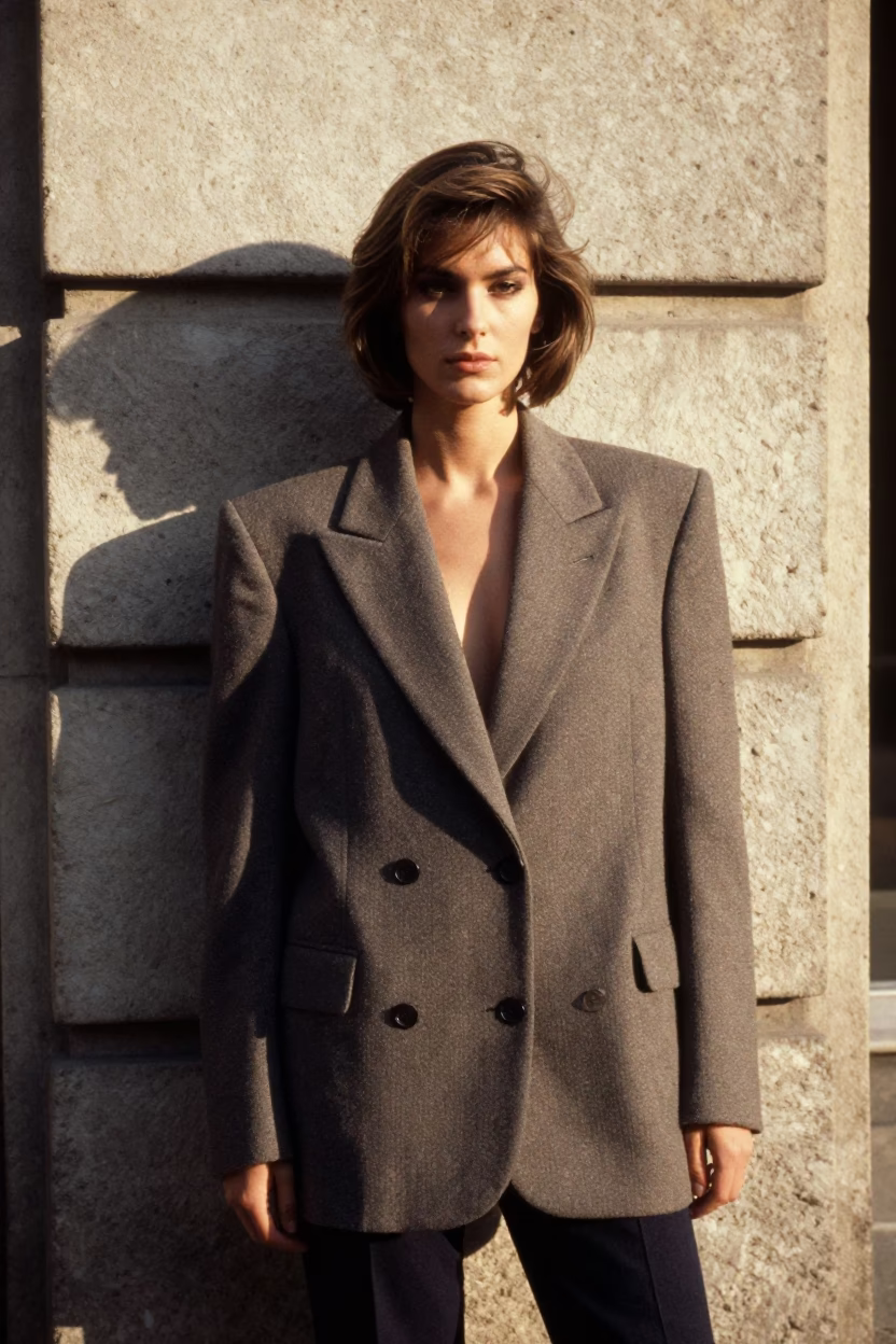 1980s High Fashion Portrait in Milan Italy Late Afternoon Light with Doorknob Detail in in Milan, Italy