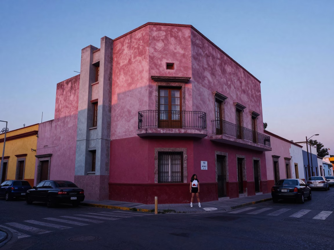 1980s Merida Mexico High Fashion Street Photography Pre-Dawn Colorful Scene in in Merida, Mexico
