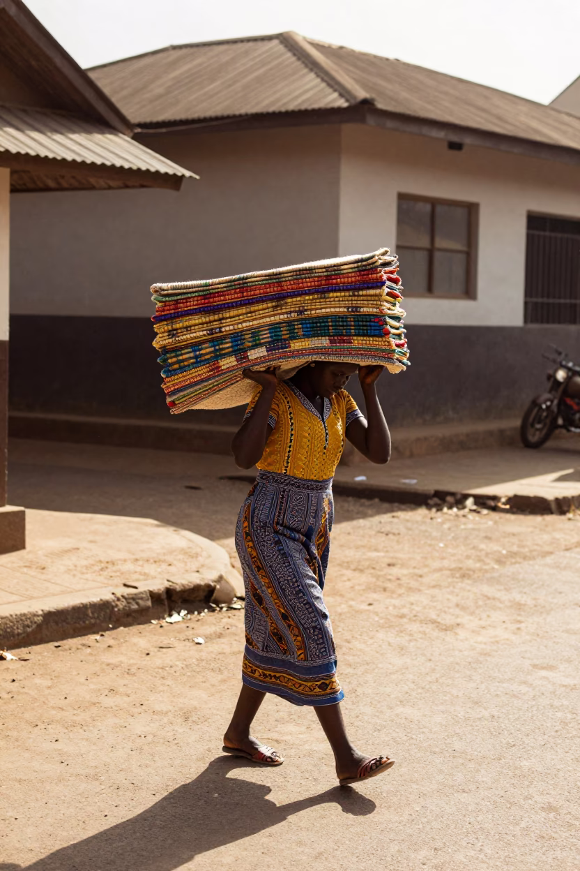 1980s Nairobi Street Fashion Woven Mats Late Morning in in Nairobi, Kenya