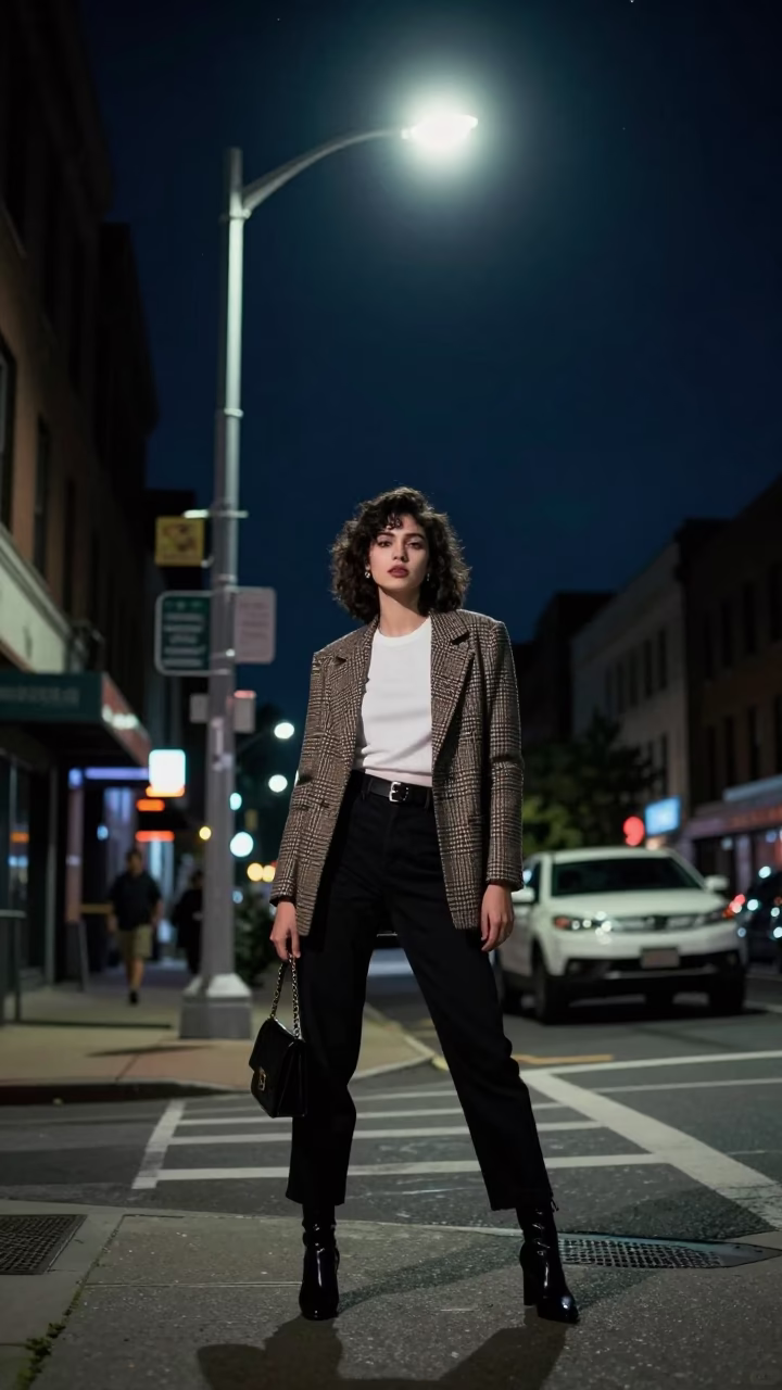 1980s Philadelphia Night Sky High Fashion Portrait Under Deep Darkness in in Philadelphia, Pennsylvania, United States