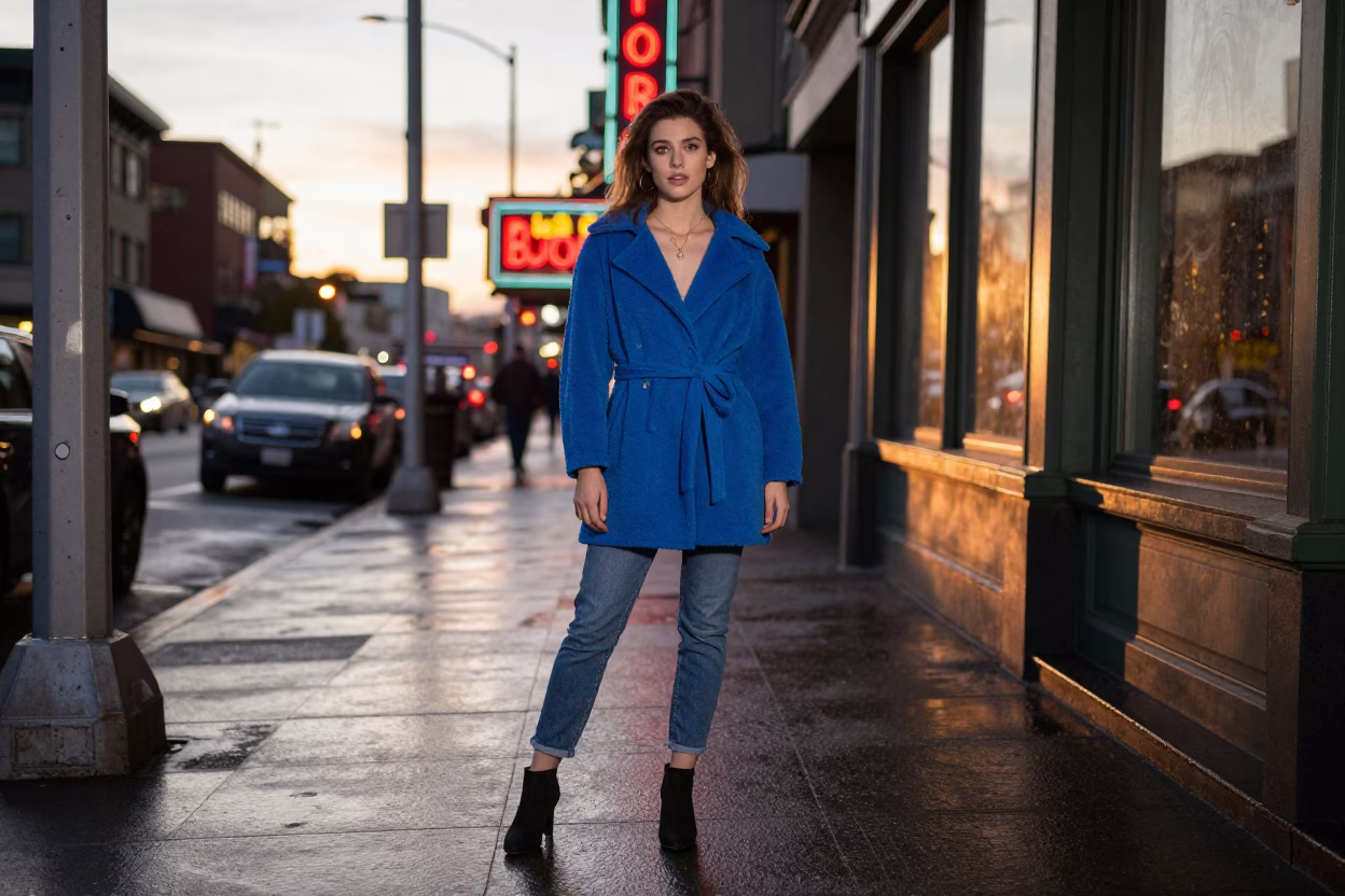 1980s Seattle Evening Fashion Street Style with Blue and White Porcelain Bowl Detail in in Seattle, Washington, United States