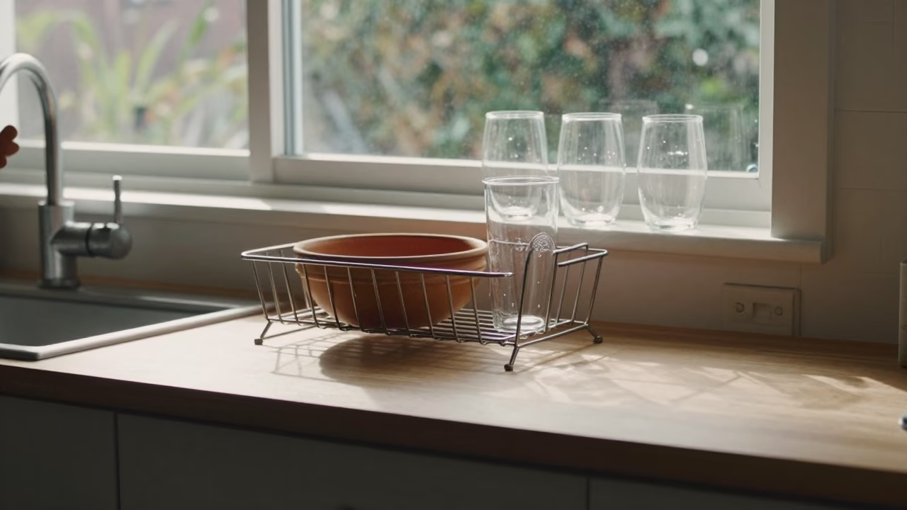 1980s Wellington Kitchen Counter with Dish Rack and Glassware in in Wellington, New Zealand