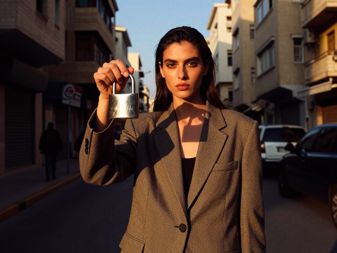 1990s High Fashion Portrait of Model in Beirut Lebanon Late Afternoon Street Scene in in Beirut, Lebanon
