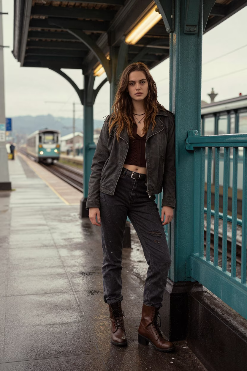 1990s Seattle Fashion Portrait of Model Near Metro Station Entrance in in Seattle, Washington, United States