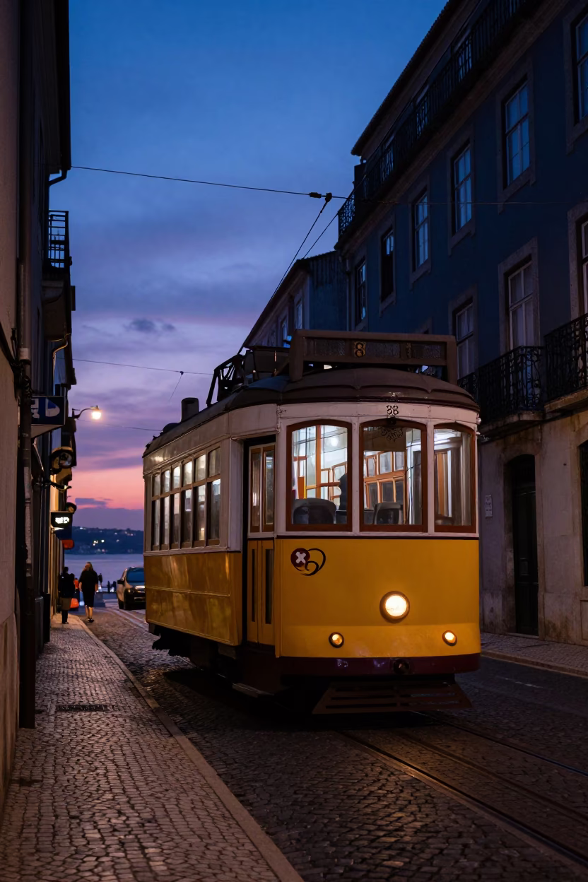28 Silhouette in Lisbon at Indigo Twilight After Sunset in in Lisbon, Portugal
