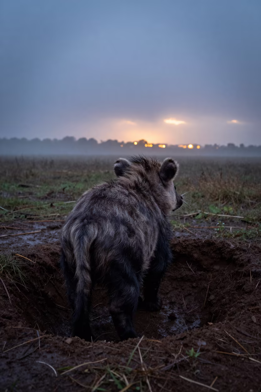 Aardvark Emerging from Burrow at Twilight in near Sendai