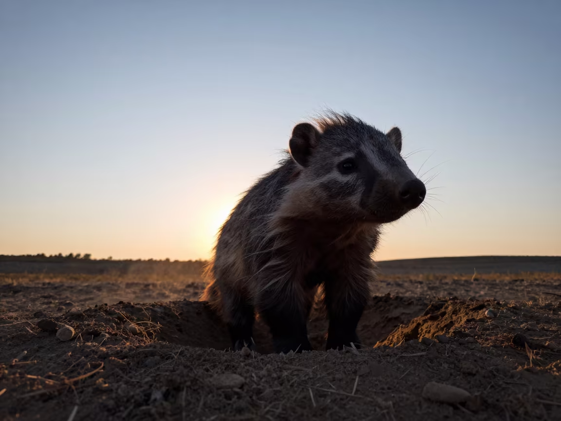 Aardvark Silhouette Emerging from Burrow at Dusk in near Jinan