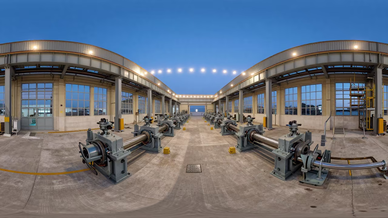 Abandoned Auto Plant Assembly Line Evening in on a factory floor near Ashkelon