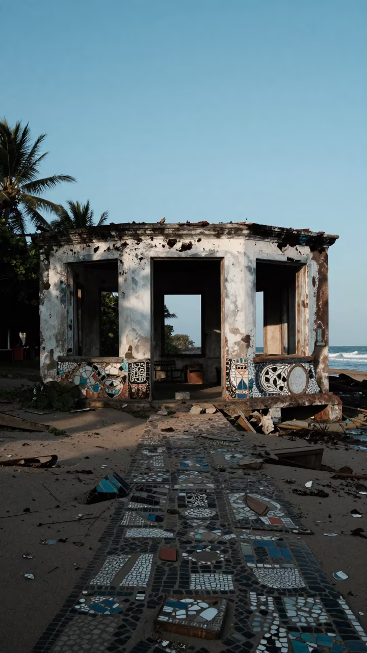 Abandoned Bathhouse Ruins in Ecuador in through an abandoned ceremonial court in Ecuador