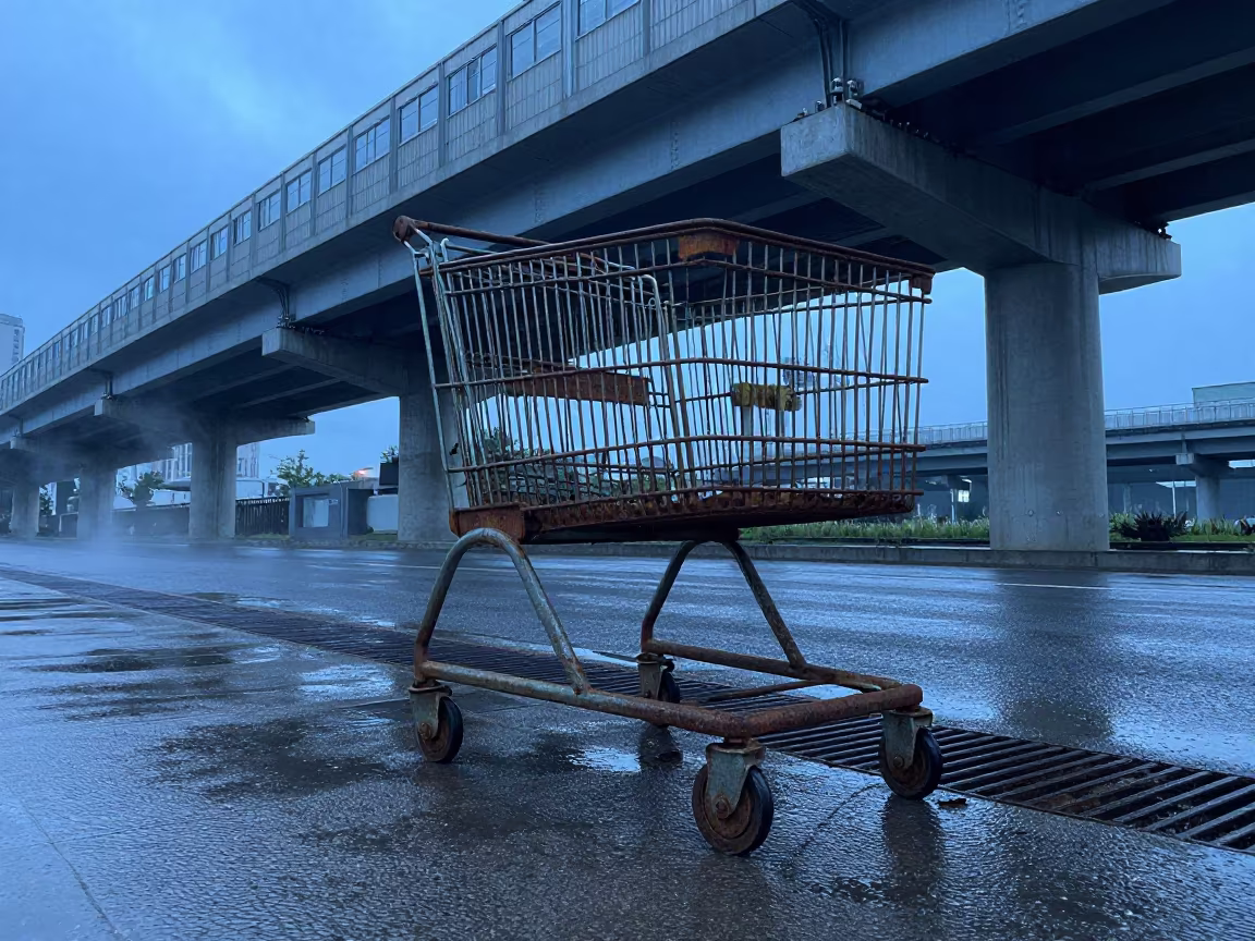 Abandoned Cart Under Xian Train Line in under an elevated train line in Xian