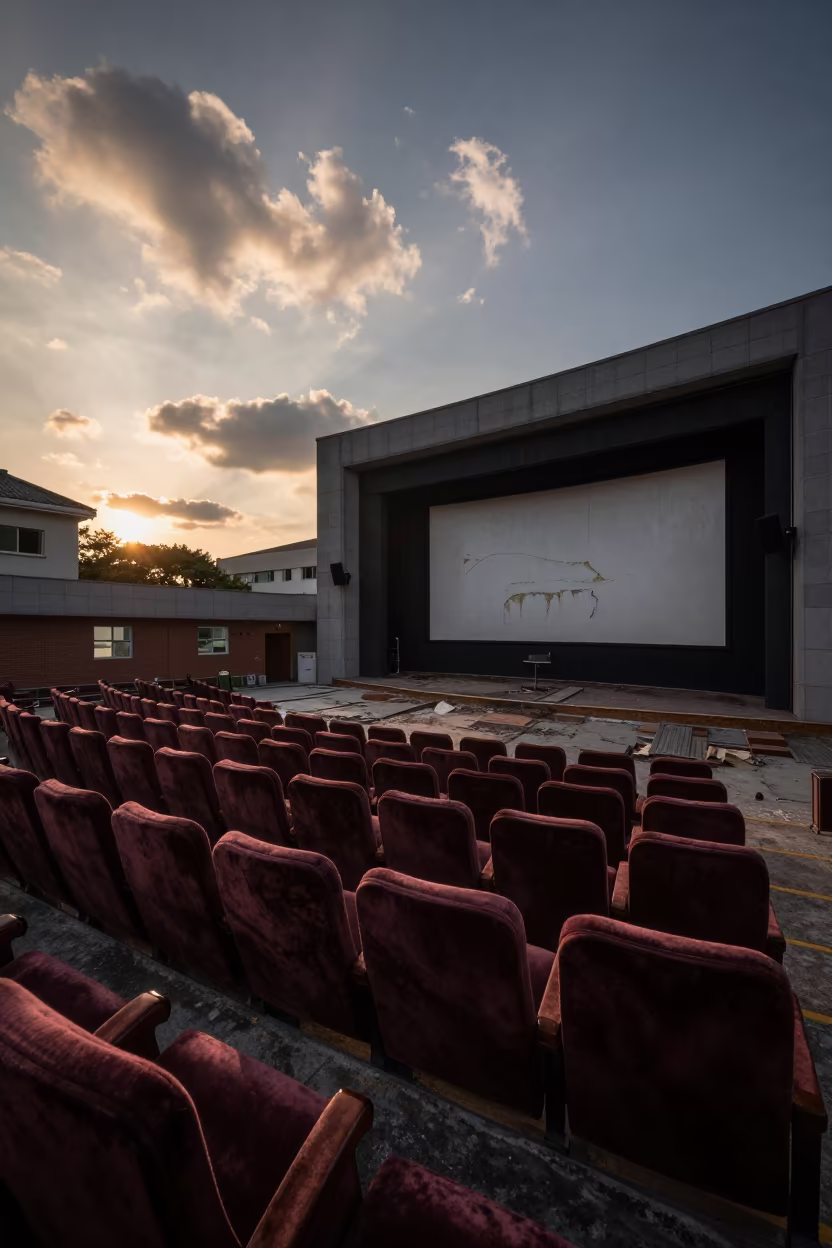 Abandoned Cinema Seats in Incheon Prayer Hall in in a prayer hall near Incheon