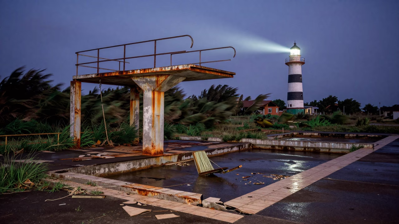 Abandoned Diving Boards Before Dawn in Abidjan in near Abidjan