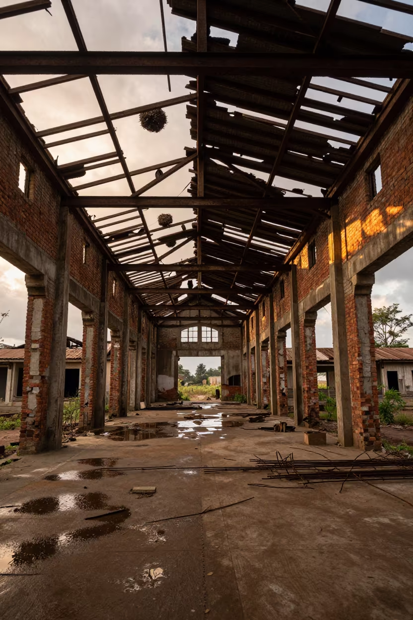 Abandoned Factory Nave Wet Season Dusk in inside a roofless nave near Entoto, Addis Ababa