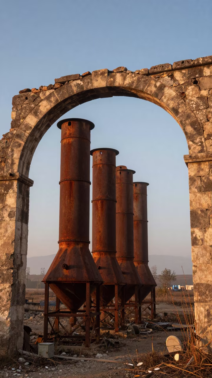 Abandoned Flour Mill Under Stone Arch in beneath a broken stone arch near Damanhur