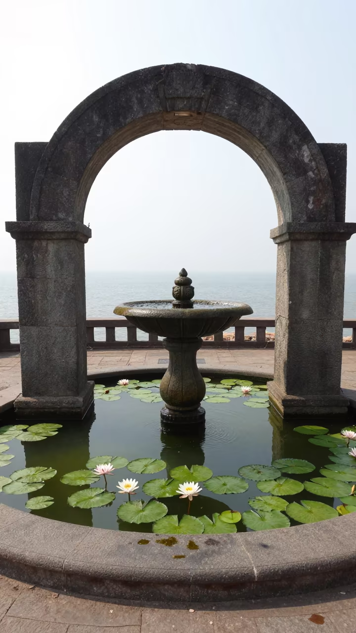 Abandoned Fountain Water Lilies Noon Jalgaon in beneath a broken stone arch near Jalgaon