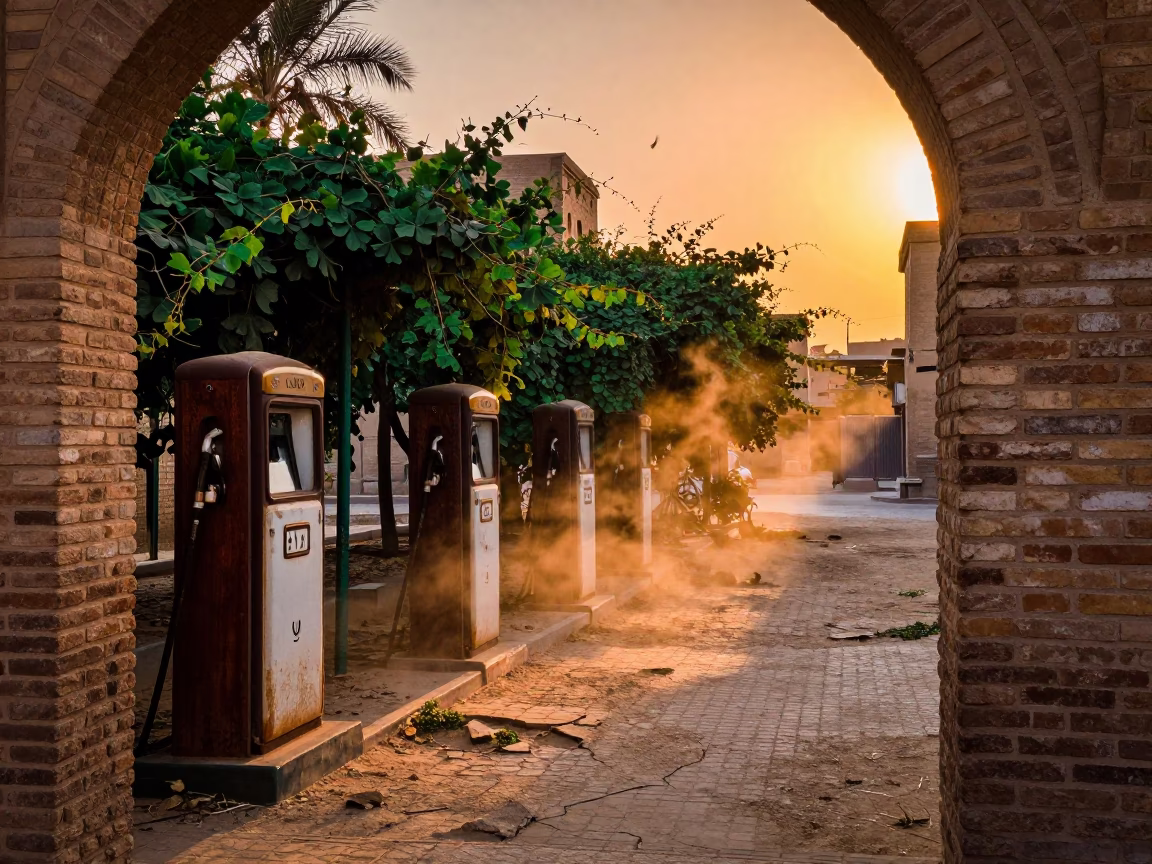 Abandoned Gas Pumps in Cairo Desert Ruin in along a vine-choked corridor near Downtown, Cairo