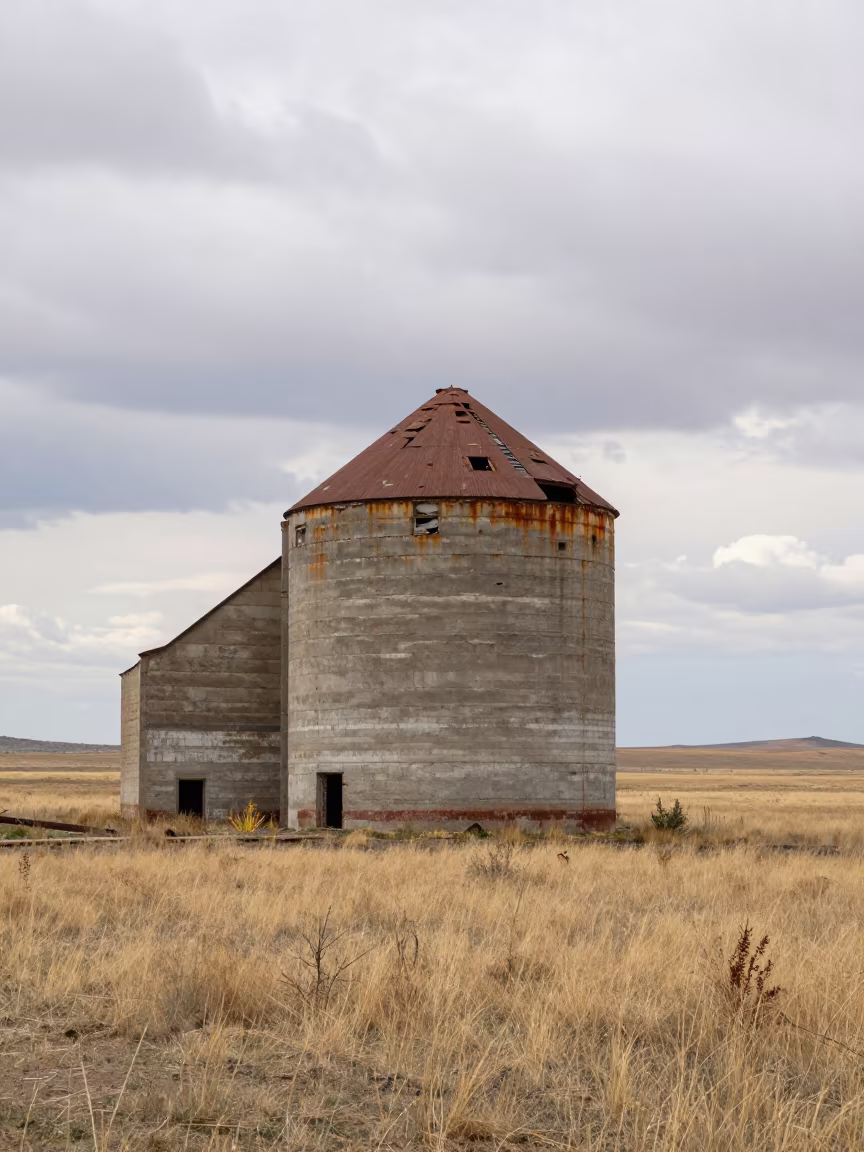 Abandoned Grain Silo Under Tajik Clouds in in Tajikistan
