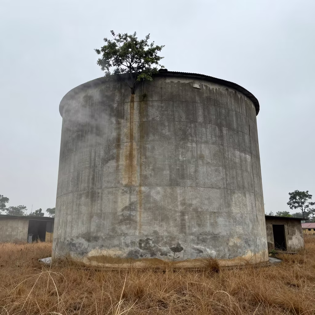 Abandoned Grain Silo with Tree in Ibadan in near Ibadan