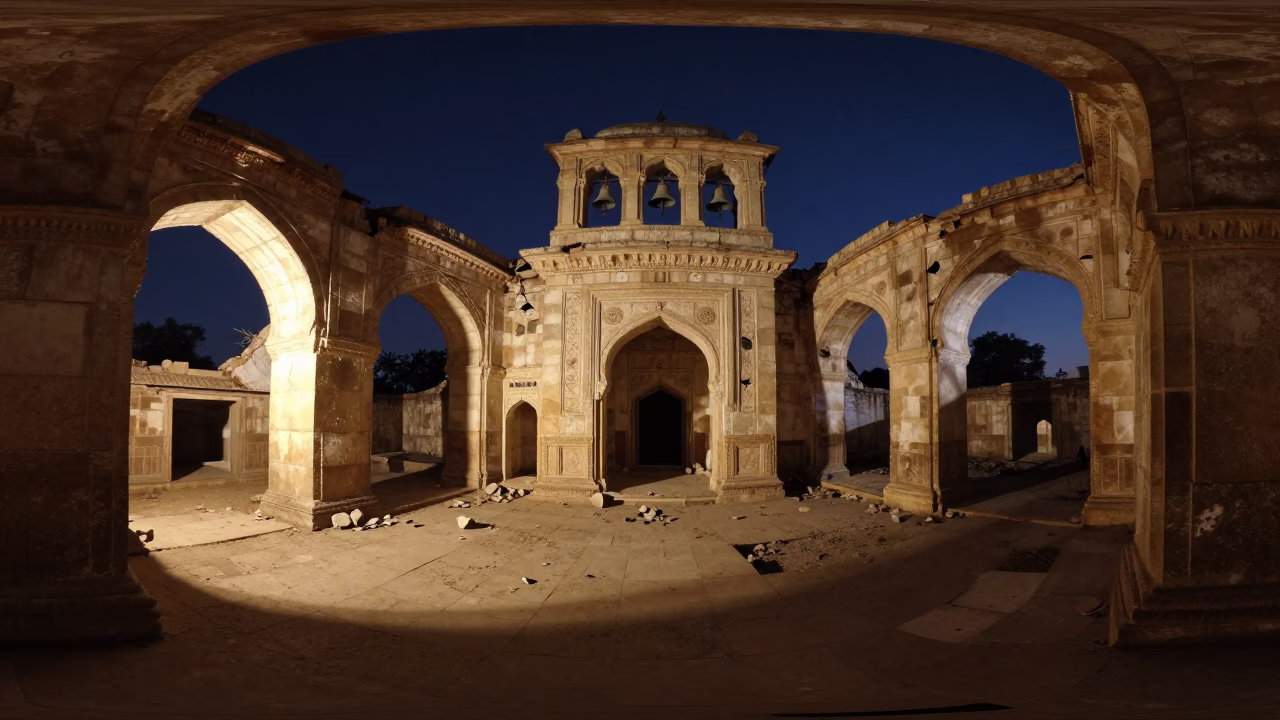 Abandoned Jaipur Chapel Night Interior in inside a stone chapel in Jaipur