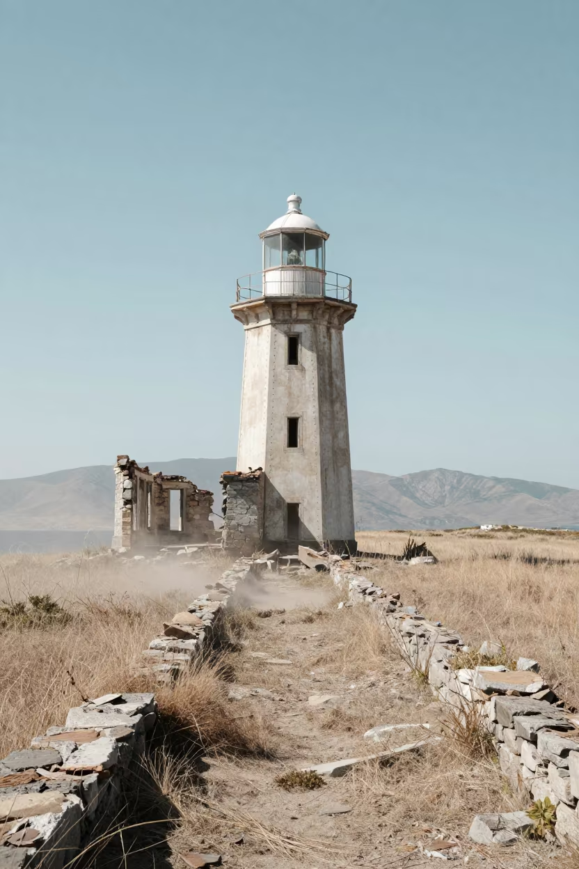 Abandoned Lighthouse Ruin on Dry Island in near open fields near Ferkessédougou