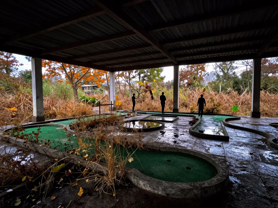 Abandoned Mini Golf Course in Autumn Nave in inside a roofless nave near Ghorahi