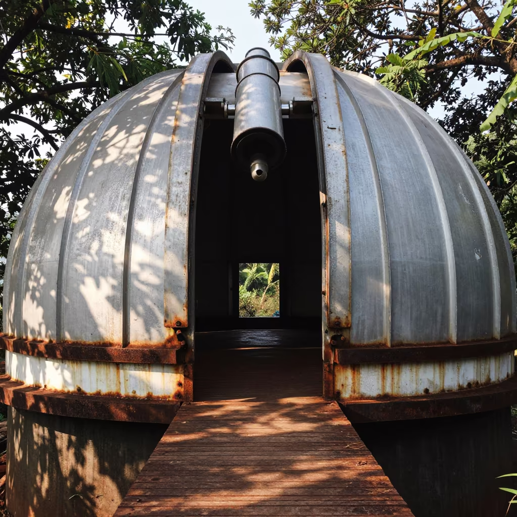 Abandoned Observatory Dome in Goa Late Morning in on a wind-scoured research platform in Goa