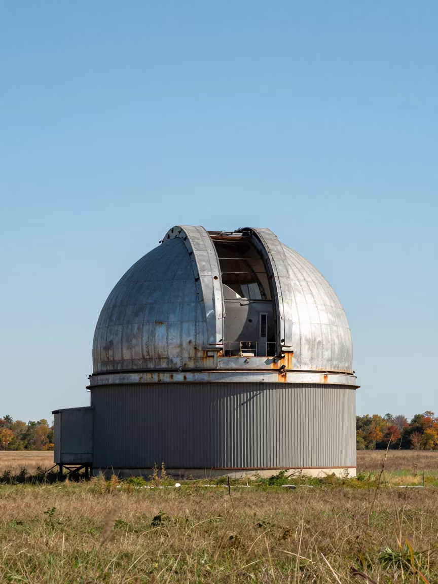 Abandoned Observatory Dome in Illinois Field in at a remote field station in Illinois