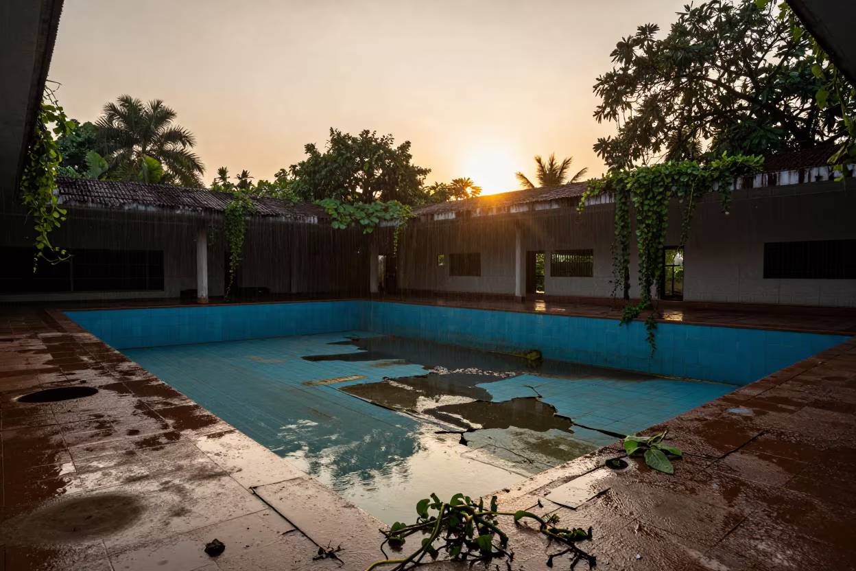 Abandoned Pool Ruin at Sunset Near Surat in inside a roofless nave near Surat