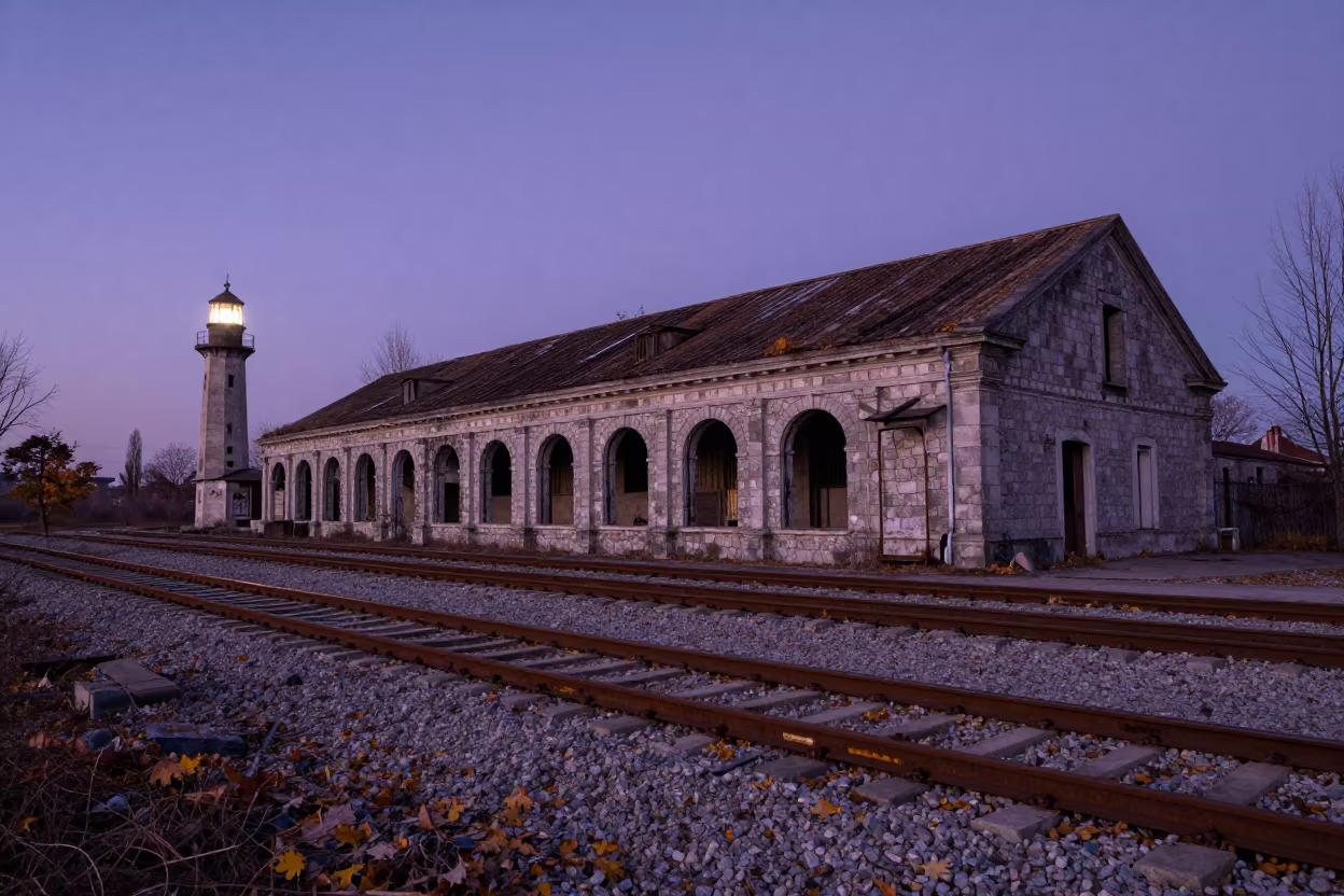 Abandoned Railway Station Dawn Light Constanta in inside a roofless nave near Constanta