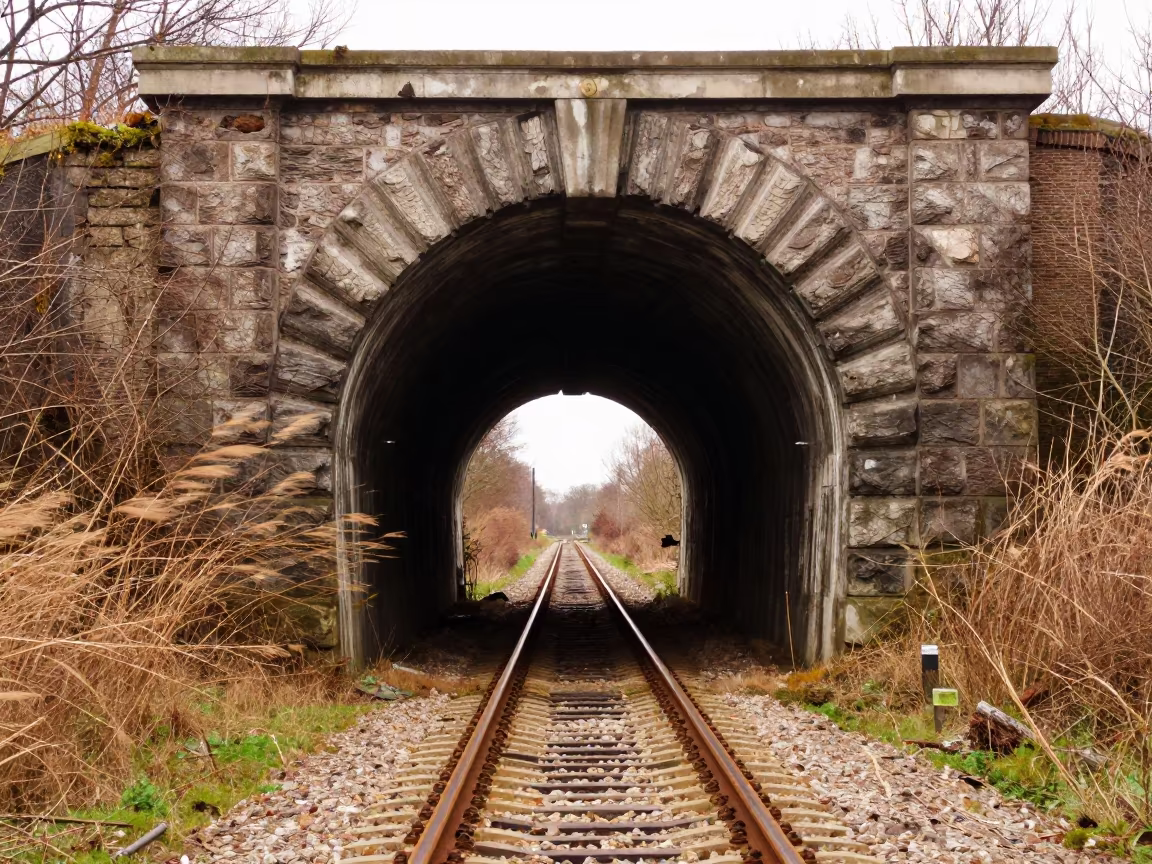 Abandoned Railway Tunnel Dutch Stone Arch in beneath a broken stone arch in Netherlands