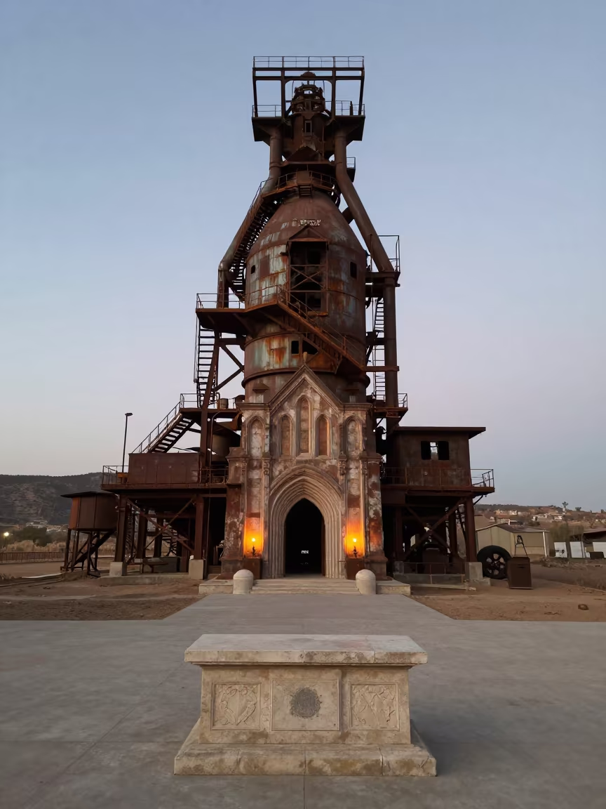 Abandoned Rust Furnace Altar Dessie Evening in at the foot of a stone altar in Dessie