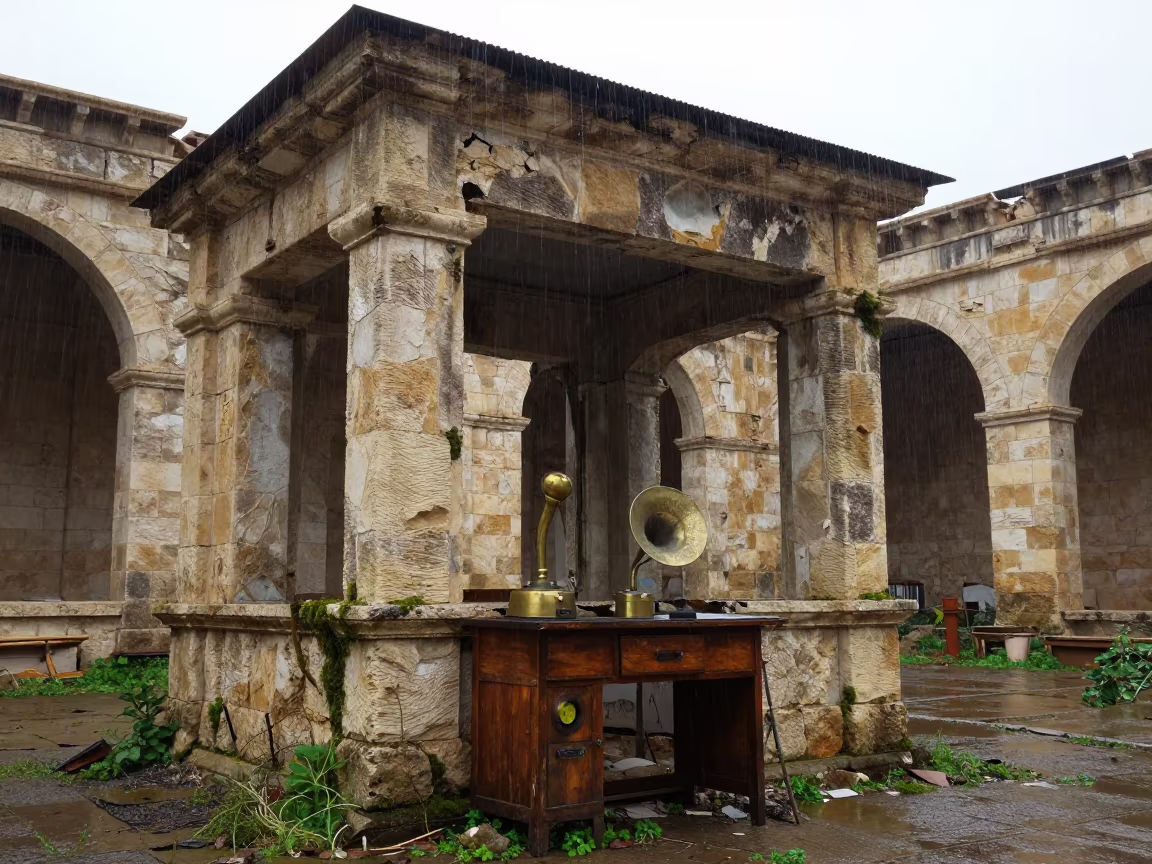 Abandoned Telegraph Office Near Menouf Ruins in among collapsed cloisters near Menouf